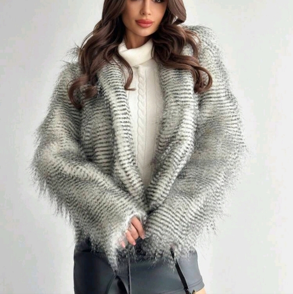 Women's Elegant Fancy Gradient Color Loose Long Sleeve Fluffy Coat,For Winter - Picture 5 of 5
